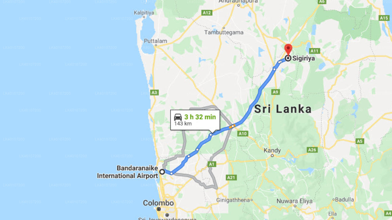 Sigiriya City to Colombo Airport (CMB) Private Transfer