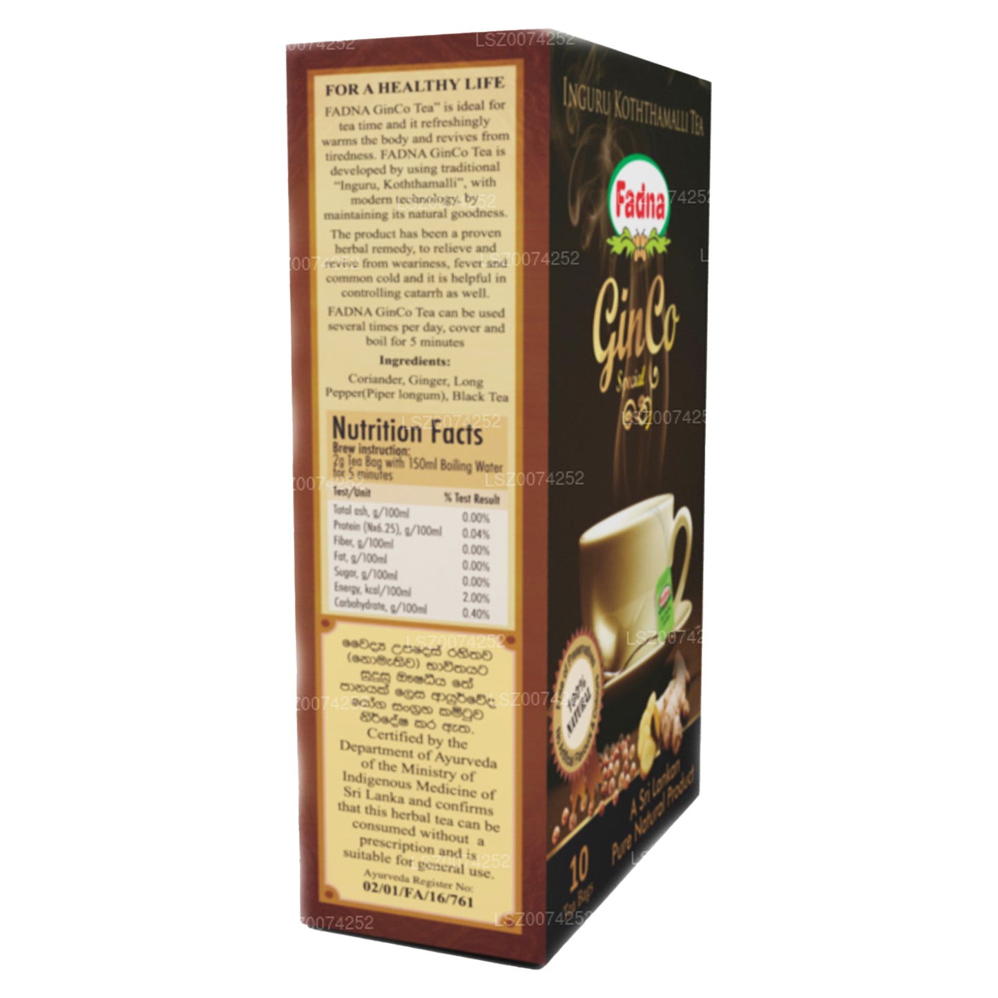 Fadna Ginger and Coriander Flavored Tea (20g) 10 Tea Bags