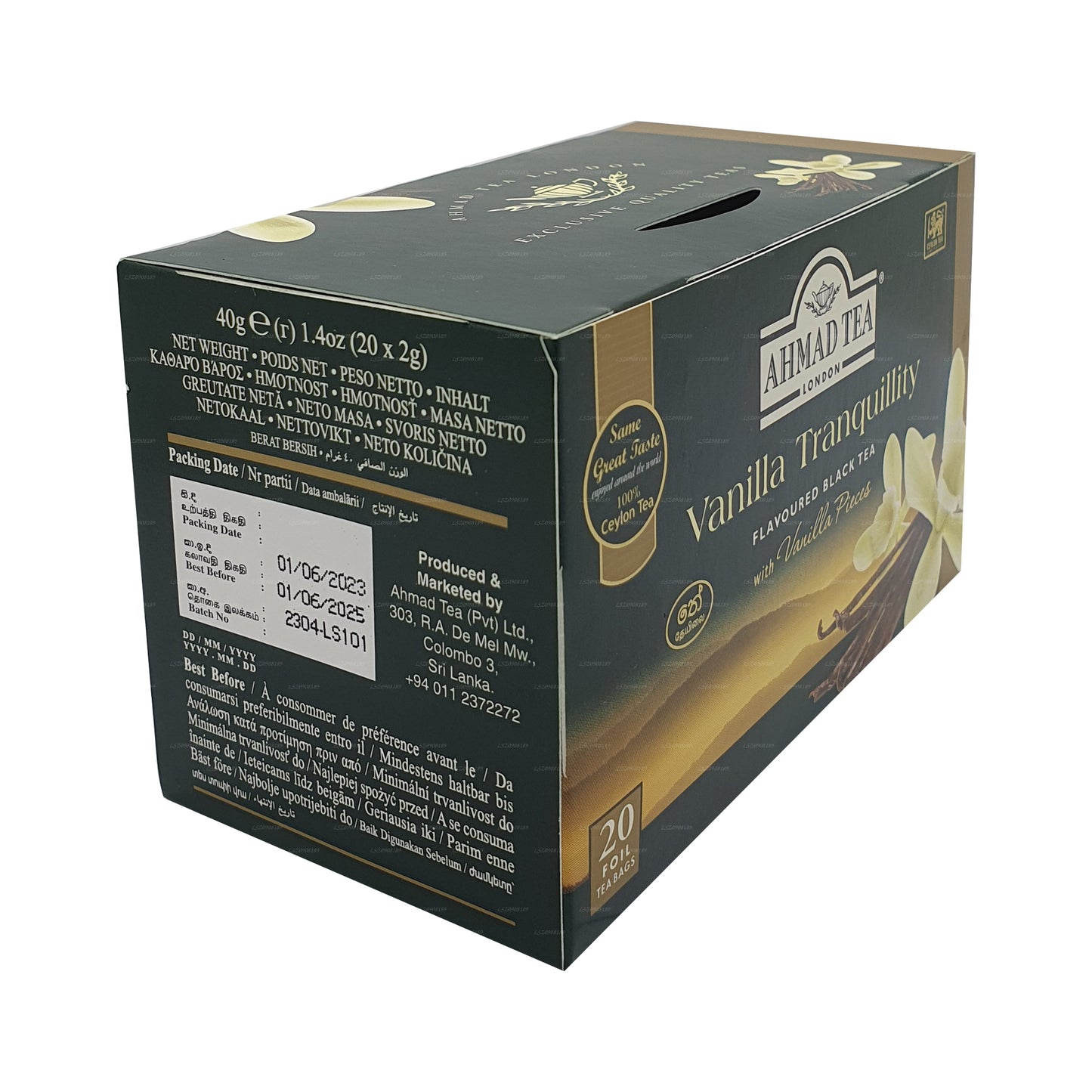 Ahmad Tea Vanilla Tranquility Flavoured Black Tea (40g) 20 Foil Tea Bags