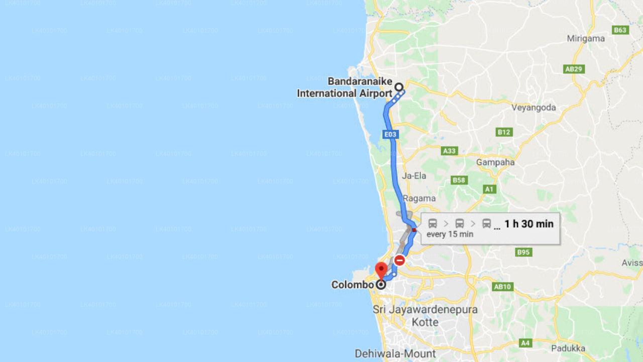 Transfer privat de la Aeroportul Colombo (CMB) la Colombo City