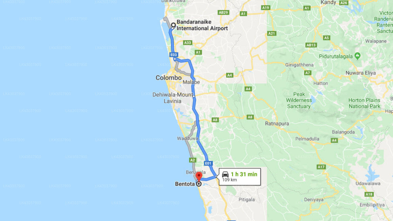 Transfer between Colombo Airport (CMB) and Ayurveda Walauwa, Bentota