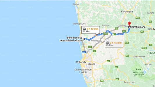 Transfer between Colombo Airport (CMB) and Pinnalanda Restaurant, Rambukkana