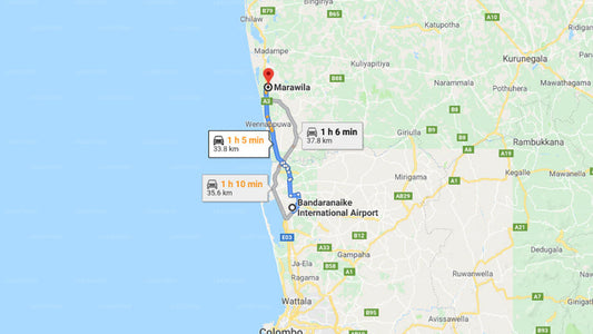 Transfer between Colombo Airport (CMB) and Sanmali Beach Hotel, Marawila