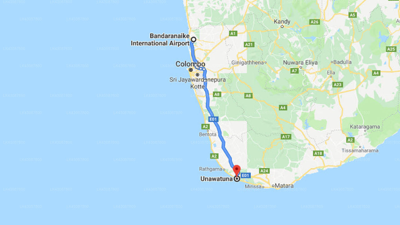 Transfer between Colombo Airport (CMB) and Villa Gaetano, Unawatuna