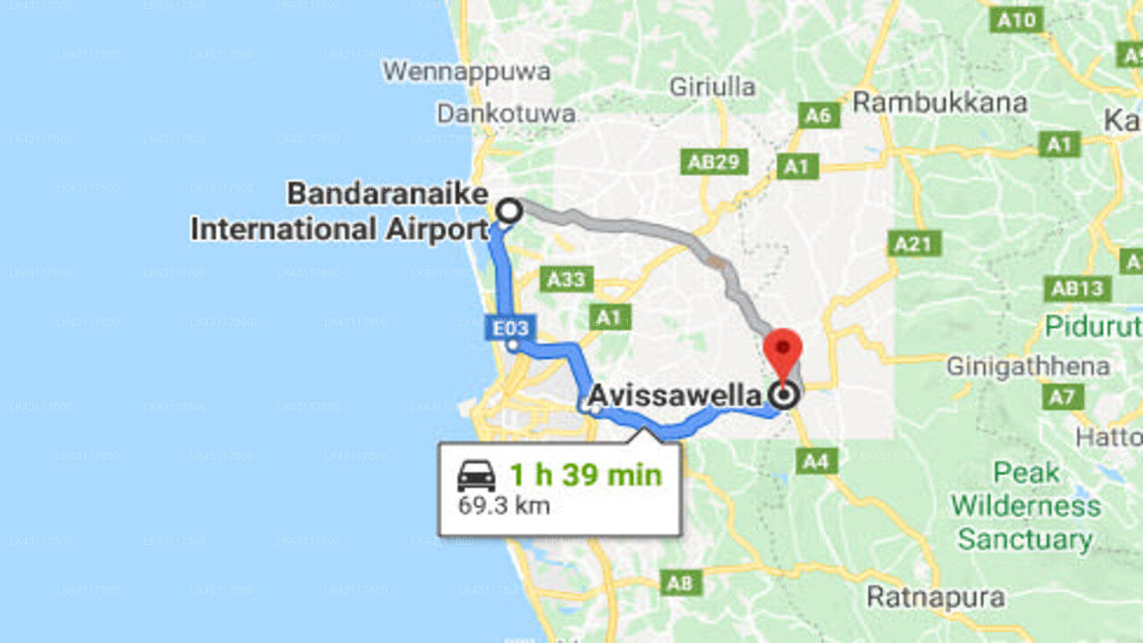 Transfer between Colombo Airport (CMB) and The Log Cabin, Avissawella