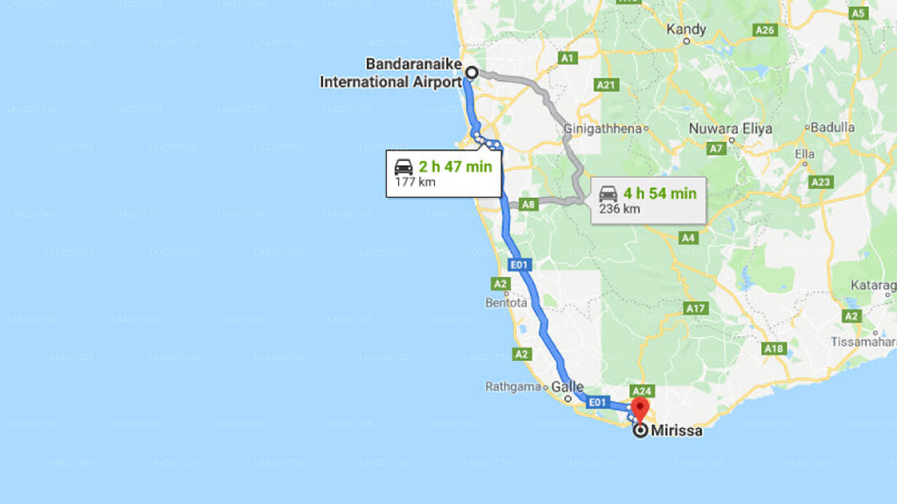 Transfer between Colombo Airport (CMB) and Imagine Villa Hotel, Mirissa