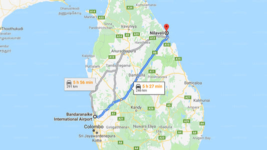 Transfer between Colombo Airport (CMB) and Amanta Beach, Nilaveli